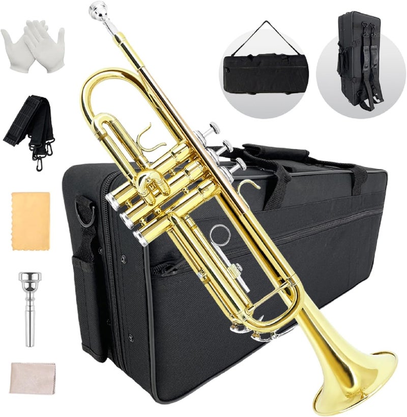 YoungMonic Bb Standard Trumpet Set for Beginners or students trumpet instrument with Carrying Hard Case 7C Mouthpiece Cleaning Cloth Gloves - Image 1